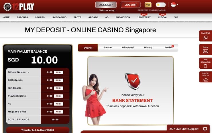 12Play Casino Malaysia Deposit Page