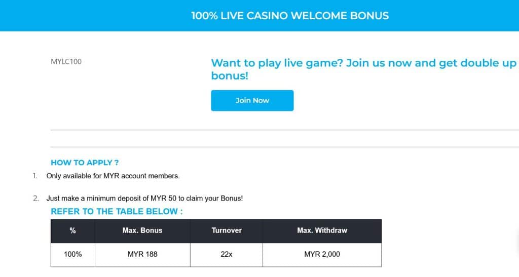 MD88 Live Casino Welcome Bonus