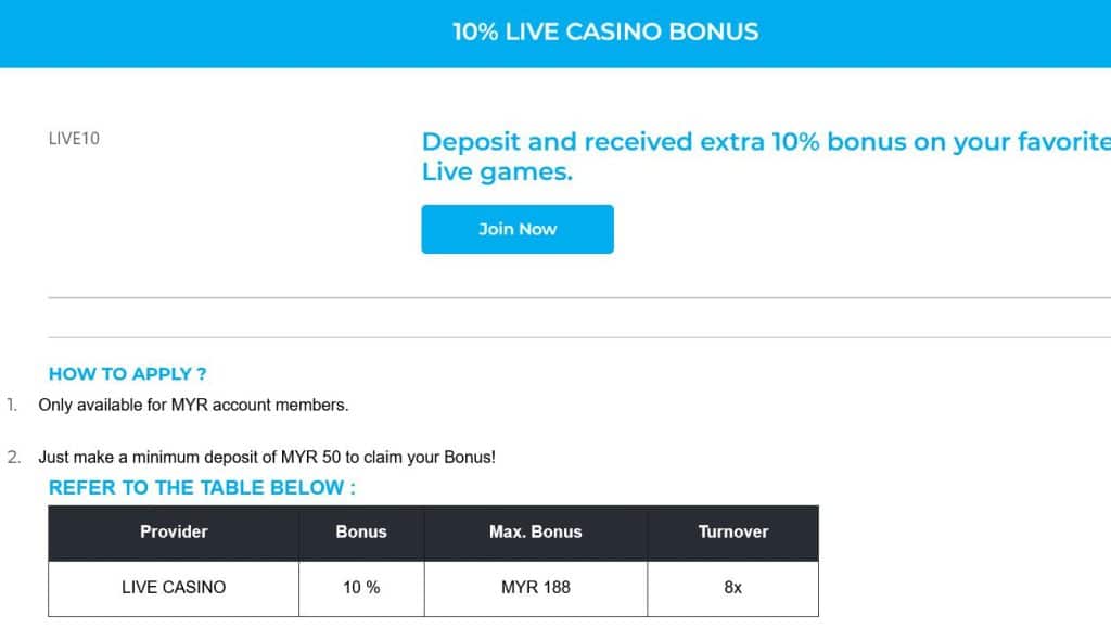 MD88 Daily Live Casino Deposit Bonus