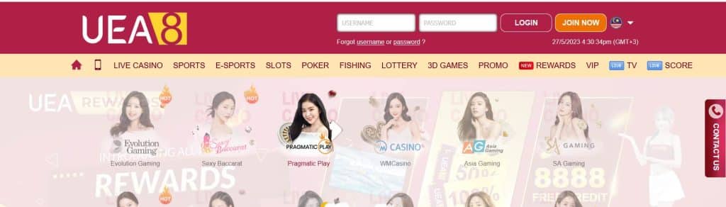 UEA8 Casino’s homepage