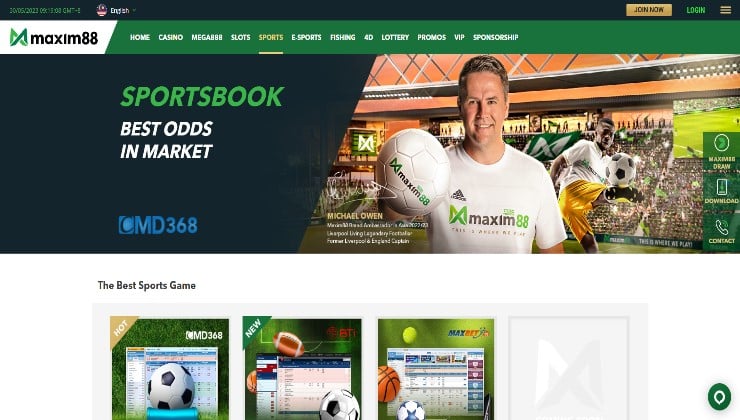 The homepage of the sports betting section at Maxim88