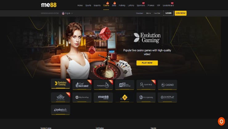The live casino section of the ME88 online site
