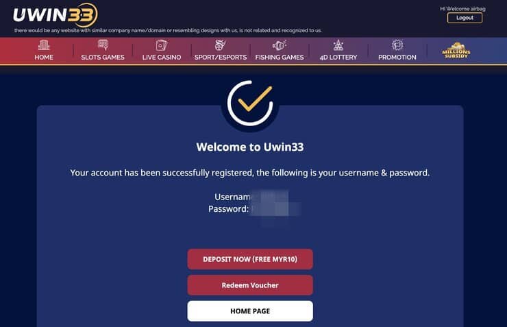 Uwin33 Registration Complete