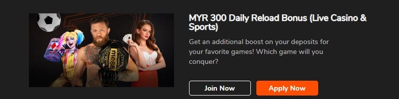 me88 10% Daily Live Casino & Sports Reload Bonus