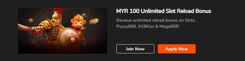 me88 MYR 100 Unlimited Slot Reload Bonus