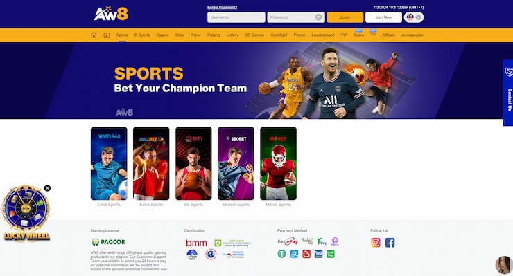 AW8 sports homepage
