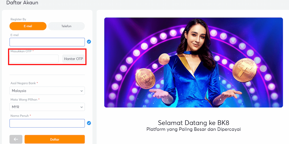 Sahkan akaun bolaking BK8 login