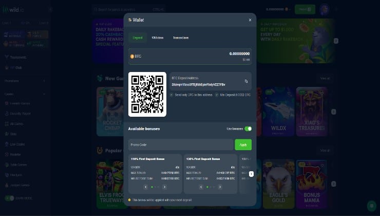 Depositing via Bitcoin at the online casino