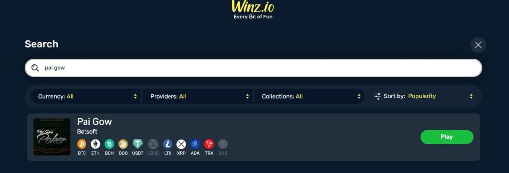 winz pai gow poker