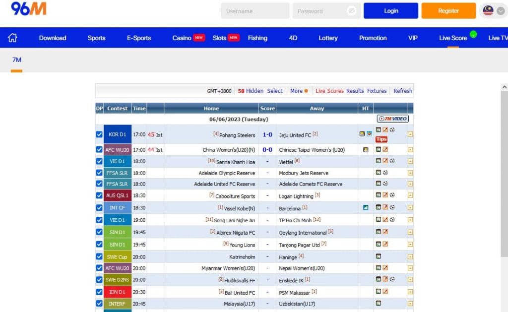 96m live betting