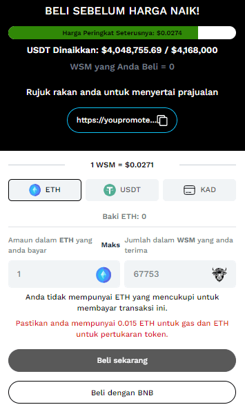 Tukar jumlah $WSM yang diingini