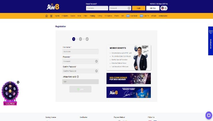 Registering for an account at AW8