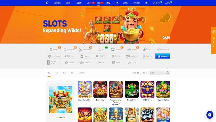 Accessing the Microgaming section of the slot lobby at 96M