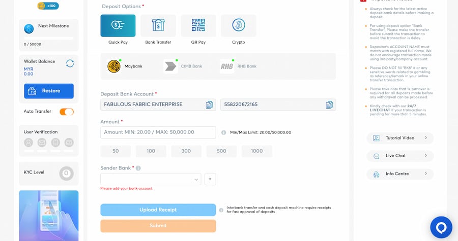 BK8 Payments Page