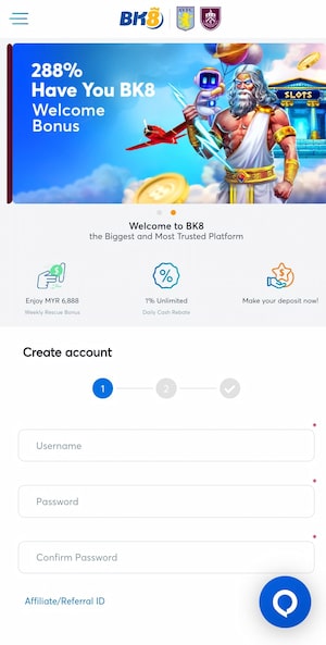 BK8 Registration on app