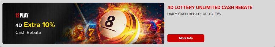 12Play 4D Lottery Unlimited Cash Rebate up to 10%